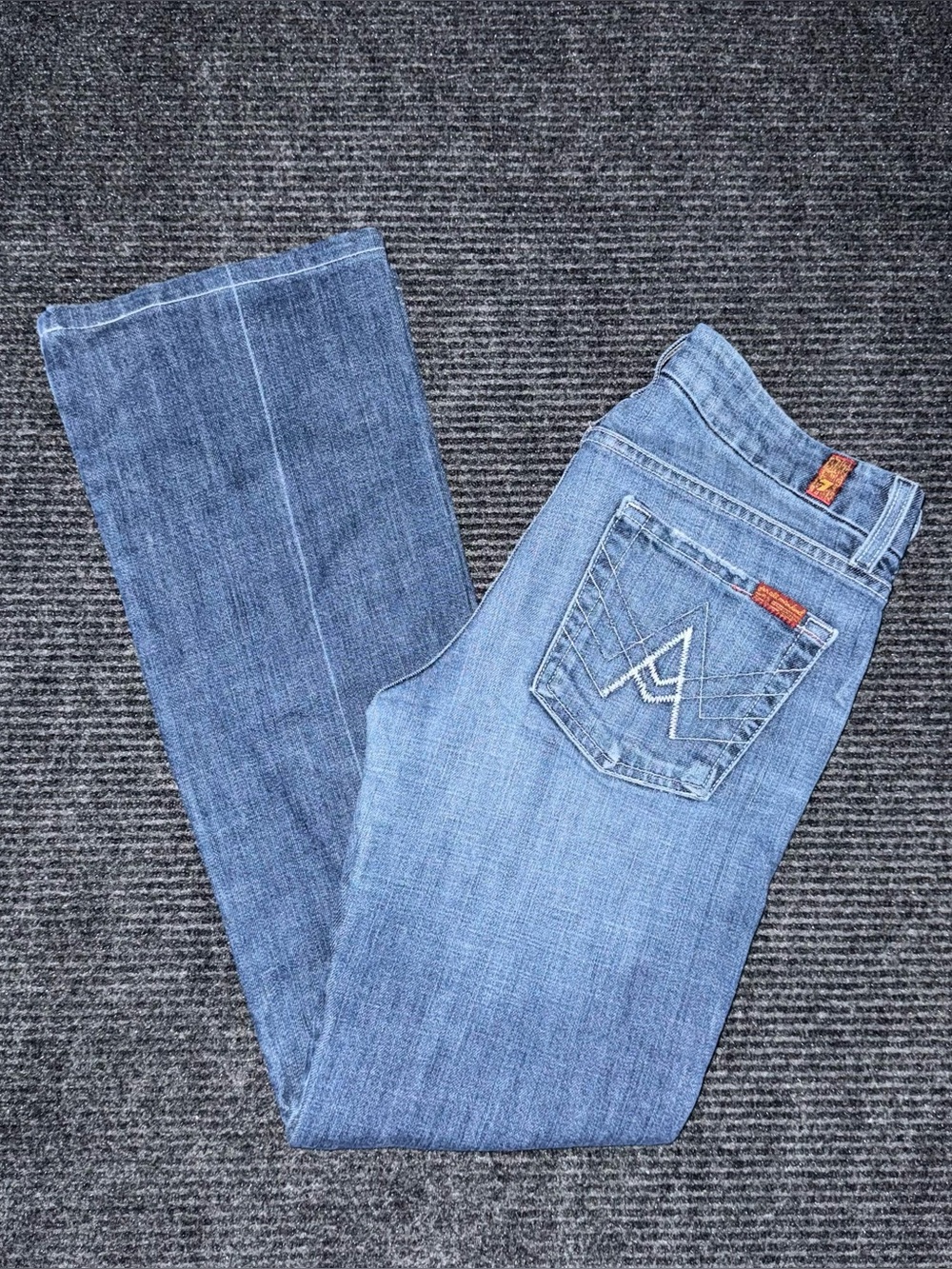 RARE 7 For All Mankind A Pocket Low Rise Bootcut Jeans Sz 28 x 30.5 USA Made VTG